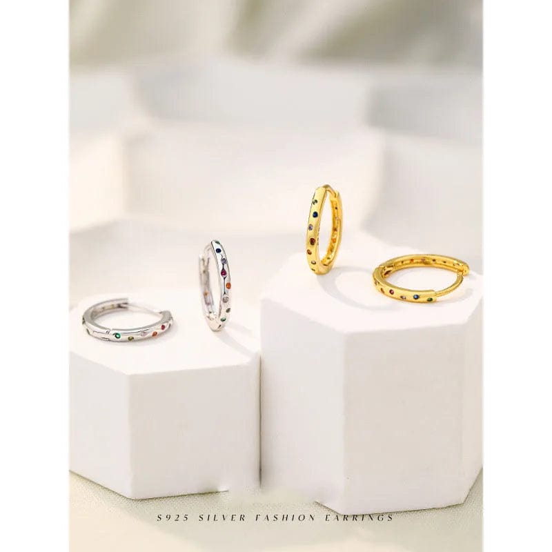 925 Forgyldt Sterling Sølv Creoler Med Farvet Zirkonia Sten - Uniq Perler - 111203