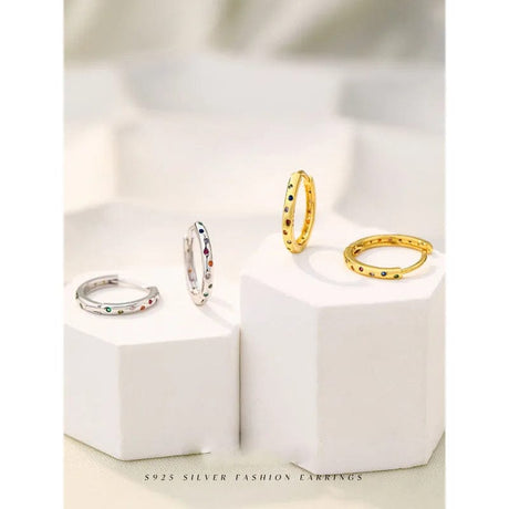 925 Forgyldt Sterling Sølv Creoler Med Farvet Zirkonia Sten - Uniq Perler - 111203