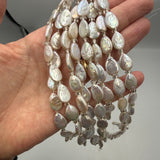 Freshwater Pearls – White, Baroque Light Teardrop Shape, Grade AA (12-13mm) 