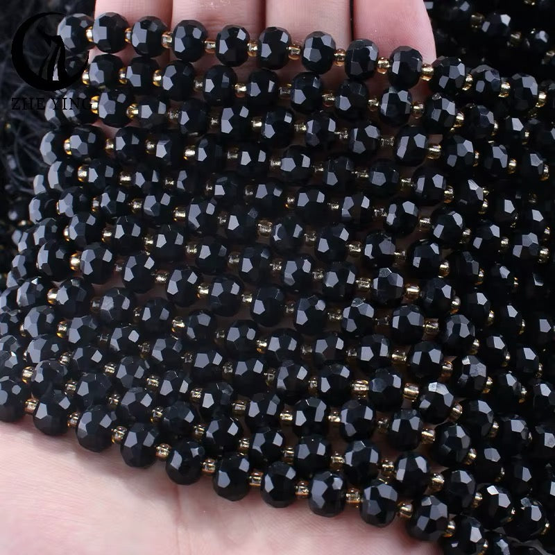 Sort Onyx Perler – Facetteret Rondel (8x6-6,5mm)