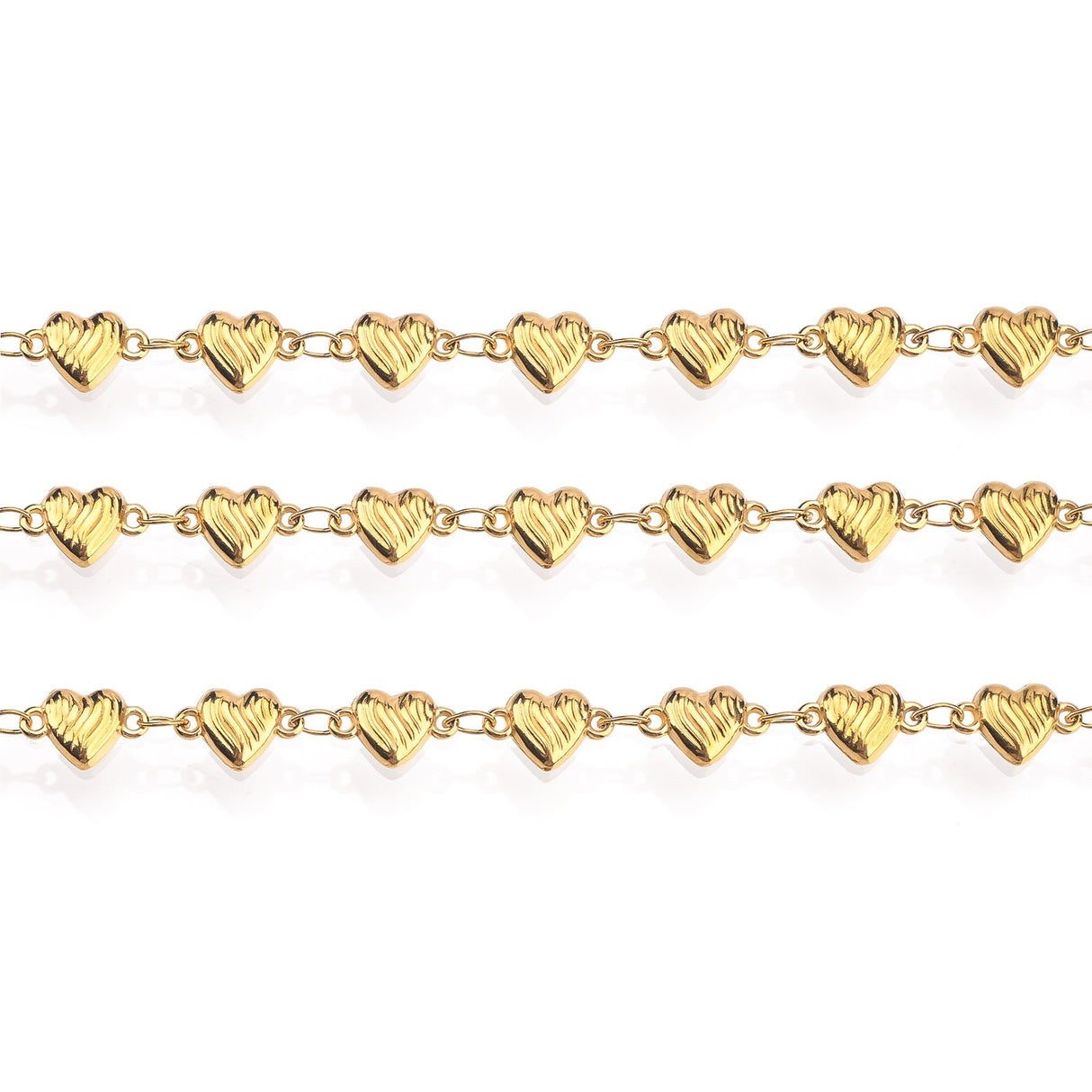 Water-resistant Chain With Heart Link – 18K Gold-plated Steel (2x3mm, 6x6.5mm) 1m 