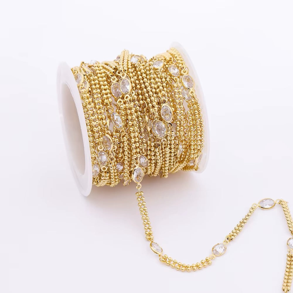 Water-resistant Chain With Clear Zirconia Connector, Gold-plated, 1m 