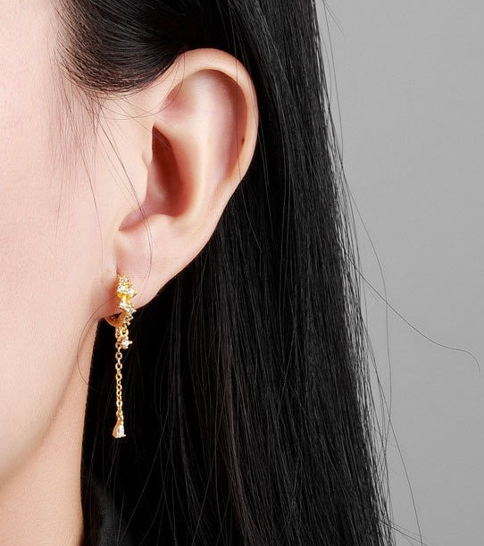 Creoler Med Zirkonia Sten, samt lille vedhæng- 18K forgyldt messing