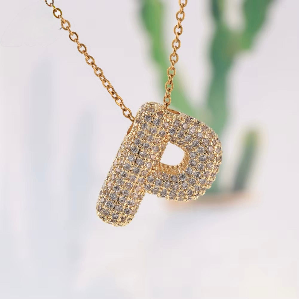 Letter Pendant-Multiple different ones – Micro Zirconia – 18K Gold-plated Brass (22mm) 