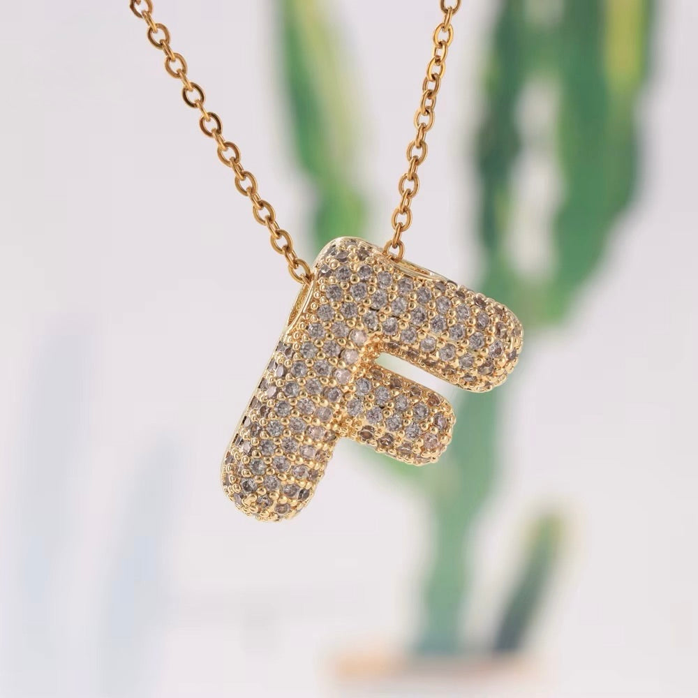 Letter Pendant-Multiple different ones – Micro Zirconia – 18K Gold-plated Brass (22mm) 