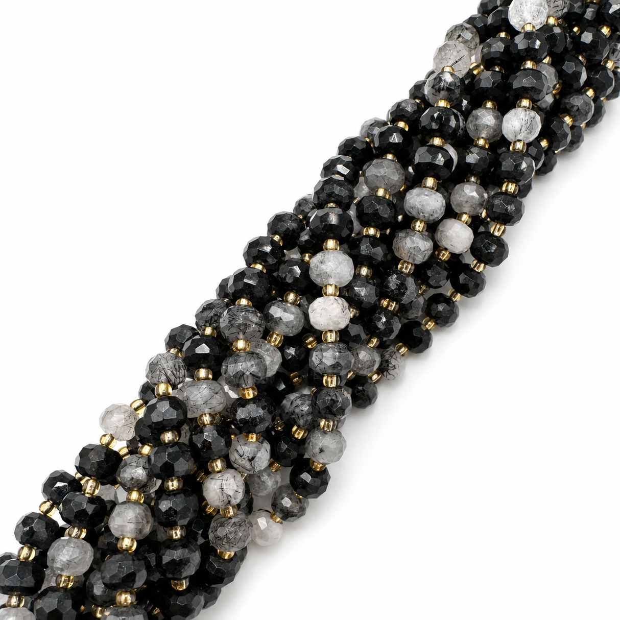 Black Rutilated Quartz Beads – Faceted Rondelle (6x8mm) 