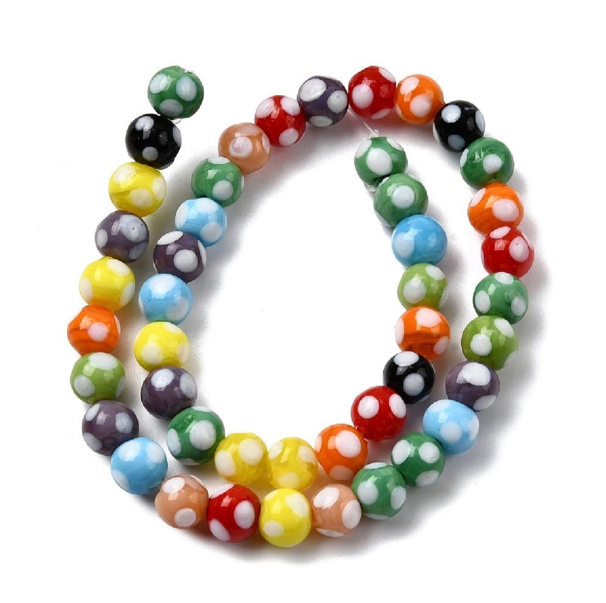Lampwork Glasperler – Farve Mix, Runde Med Prikker (8~9x7~8mm)