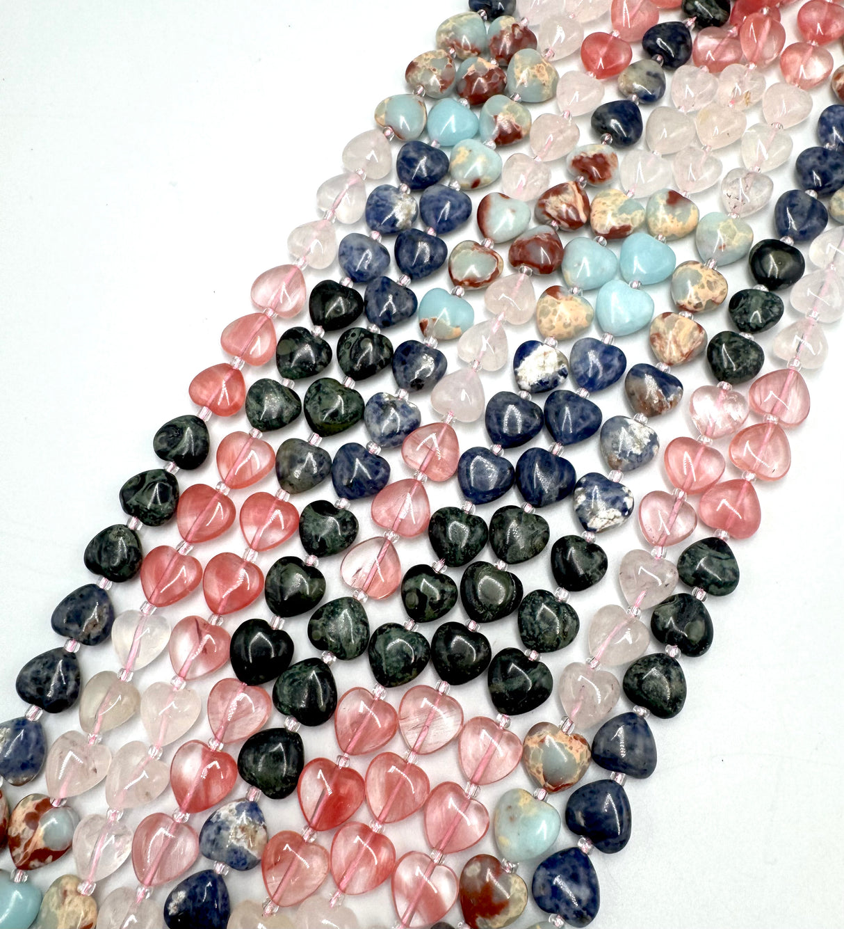 Naturstein-Mix-Perlen – Herz, Farbverlauf (11,5~12x12~12,5x5,5~6mm) 