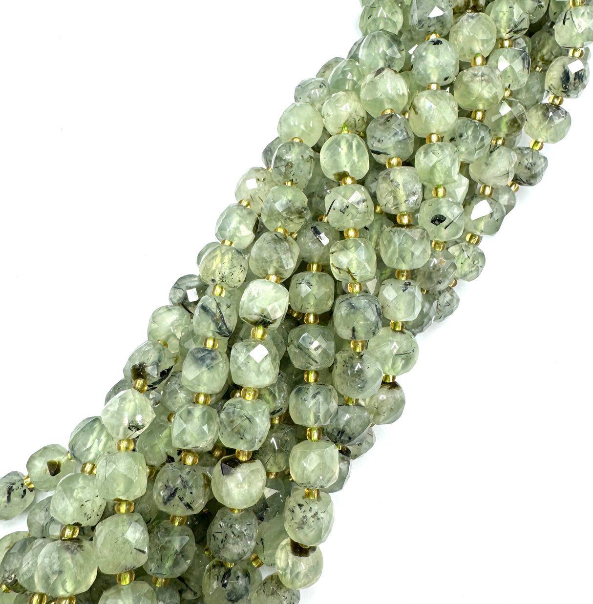 Prehnit Perlen – Würfel (8mm) 
