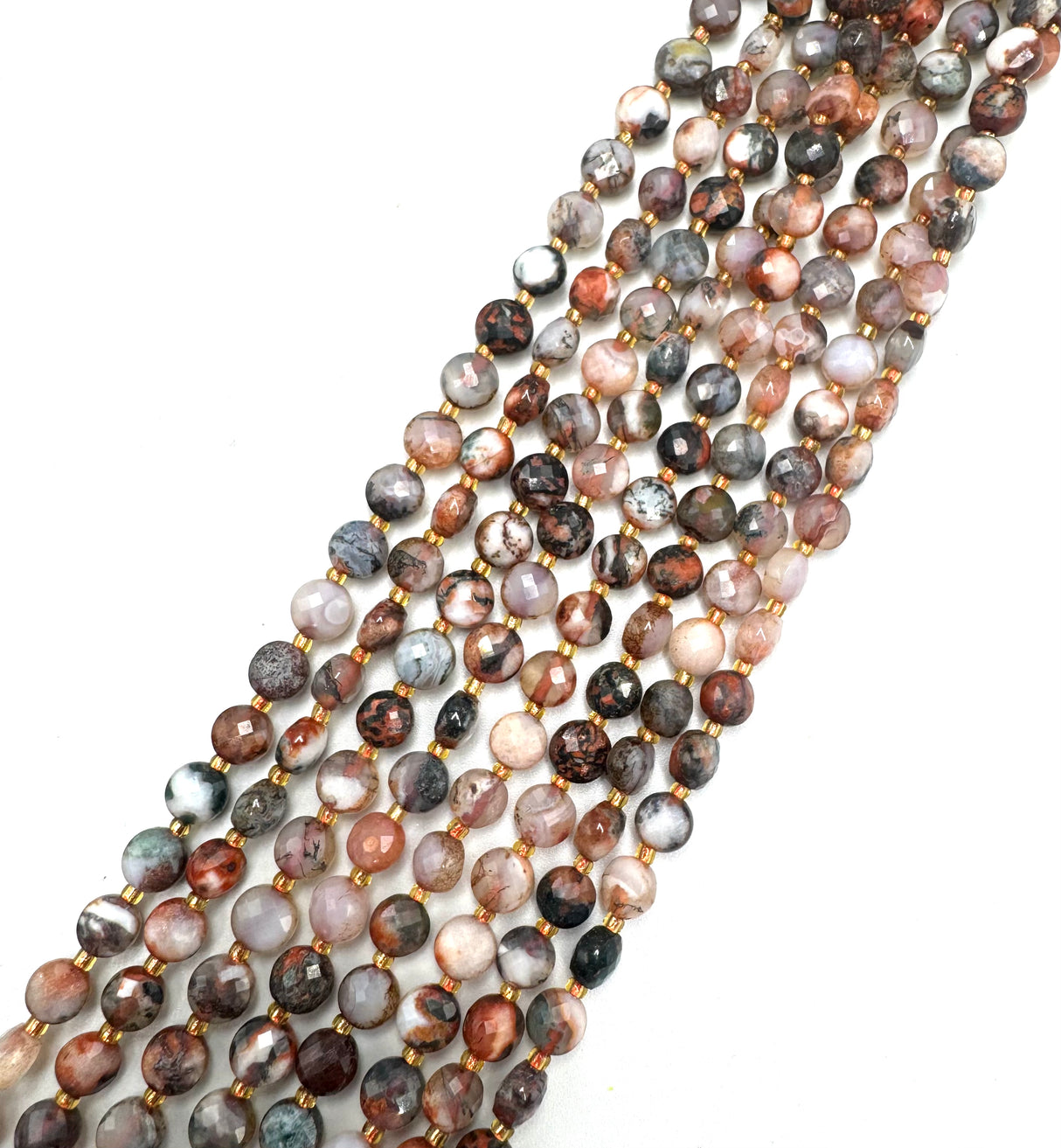 Auktion A. Rote Holzperlenachat – facettierte flache runde Perlen (ca. 6–6,5 mm) 