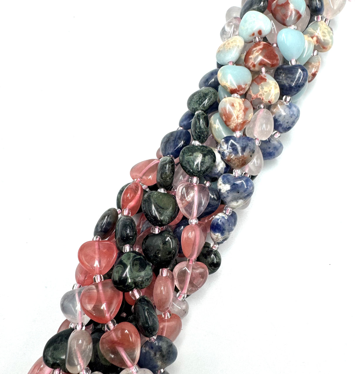 Naturstein-Mix-Perlen – Herz, Farbverlauf (11,5~12x12~12,5x5,5~6mm) 