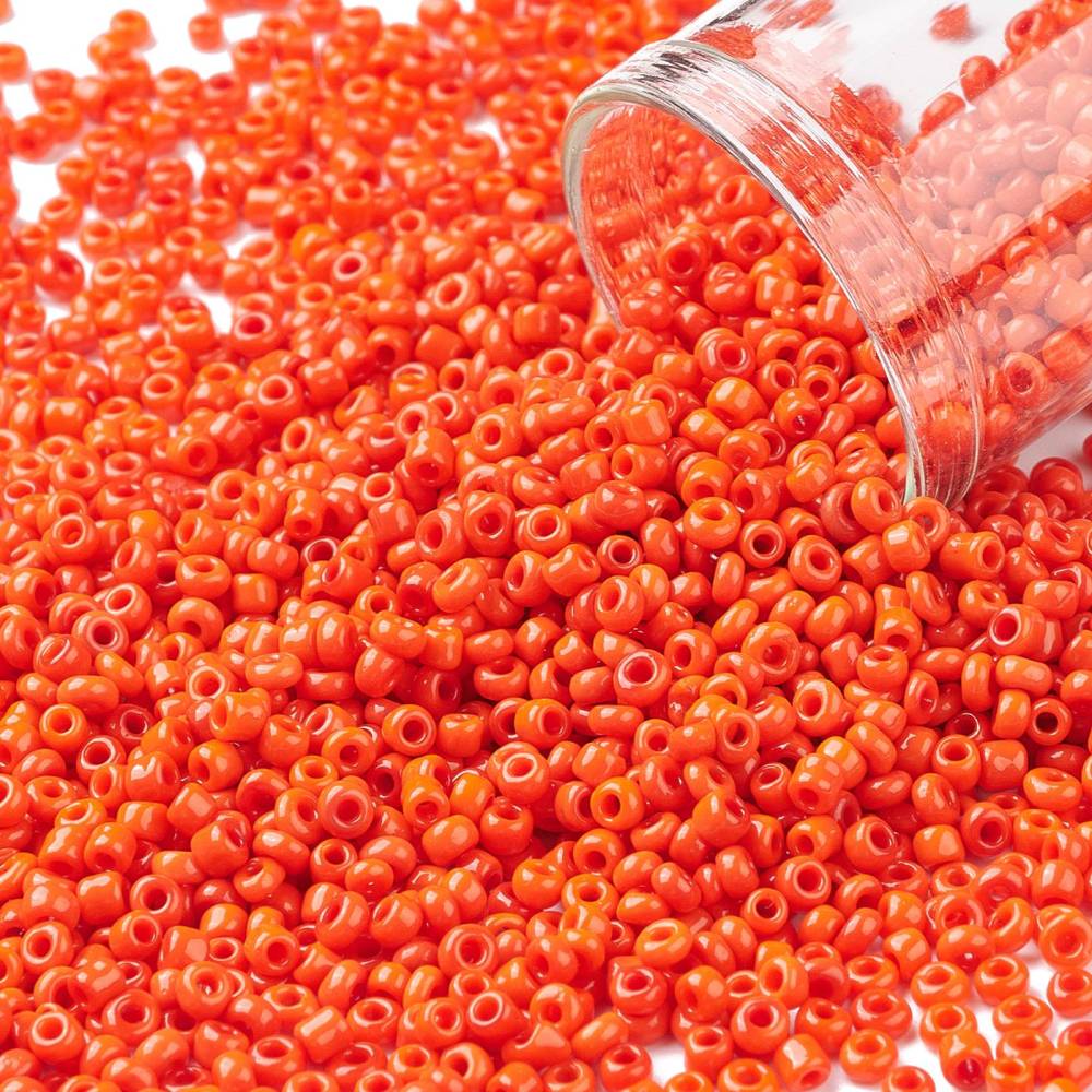 Glas seed beads i mørk orange, opaque, runde, 2 mm, 454 g