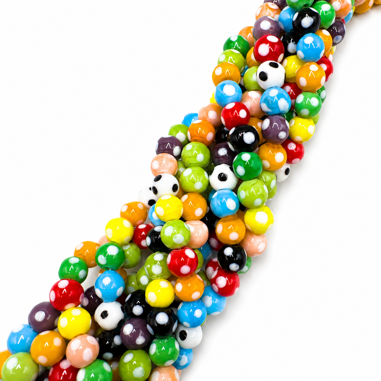 Lampwork Glasperler – Farve Mix, Runde Med Prikker (8~9x7~8mm)