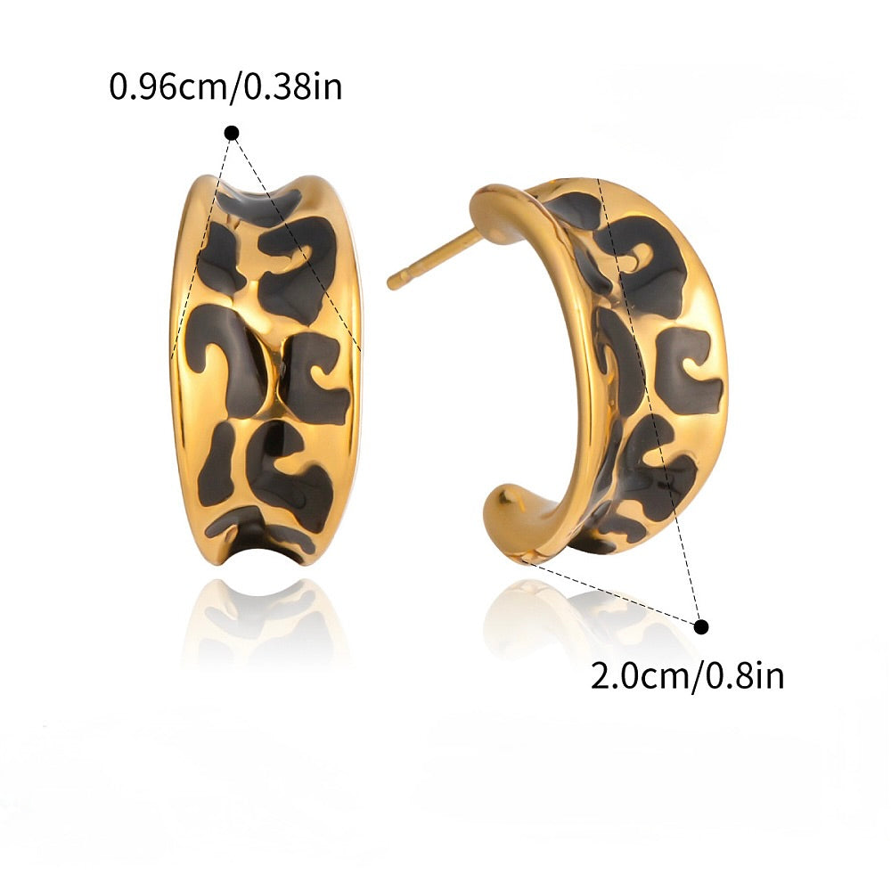 C-förmige Ohrstecker – Leopardenmuster, 18K Vergoldet Stahl (20x9,6mm) 