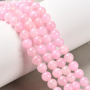 Runde jade perler i pink, 6 mm