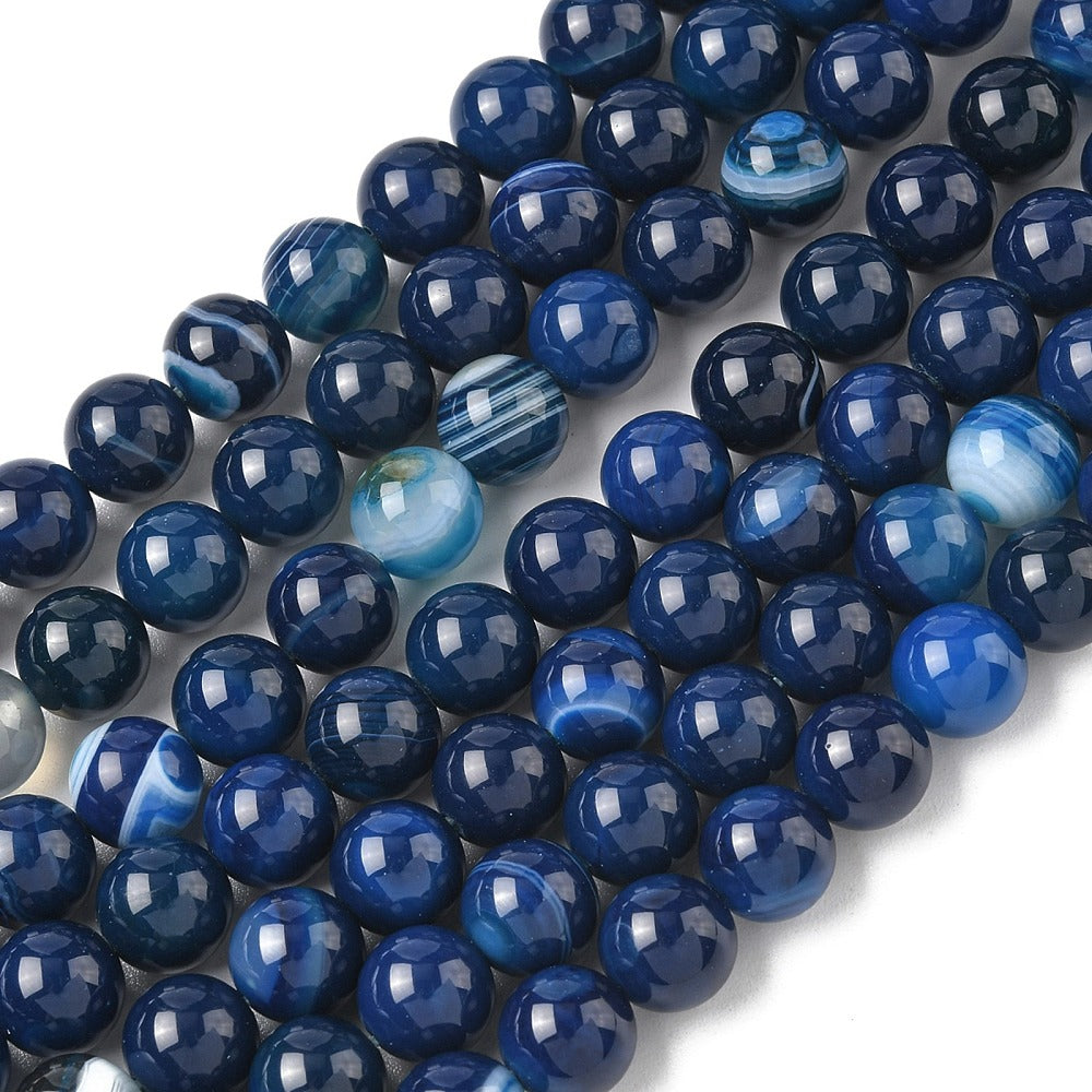 Stribede agat perler i blå, runde, 10 mm, grade A kvalitet – billede 2