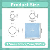 Åbne Ringe i 925 Sterling Sølv – 3 Størrelser (90 stk + Pudseklud) - Uniq Perler - 116029