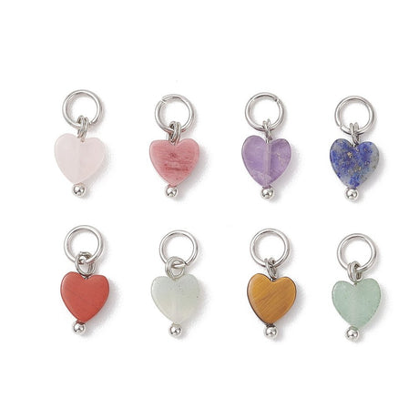 Edelstein Anhänger – Herz mit Stahlaufhängung Farb-Mix (8 Stk) - Uniq Perler - 