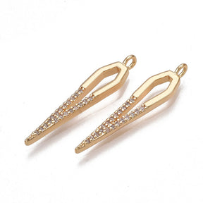 Elongated Drop Pendant With Zirconia, 18K Gold-plated, 27x5.5mm, 2 pcs. - Uniq Perler - 113720