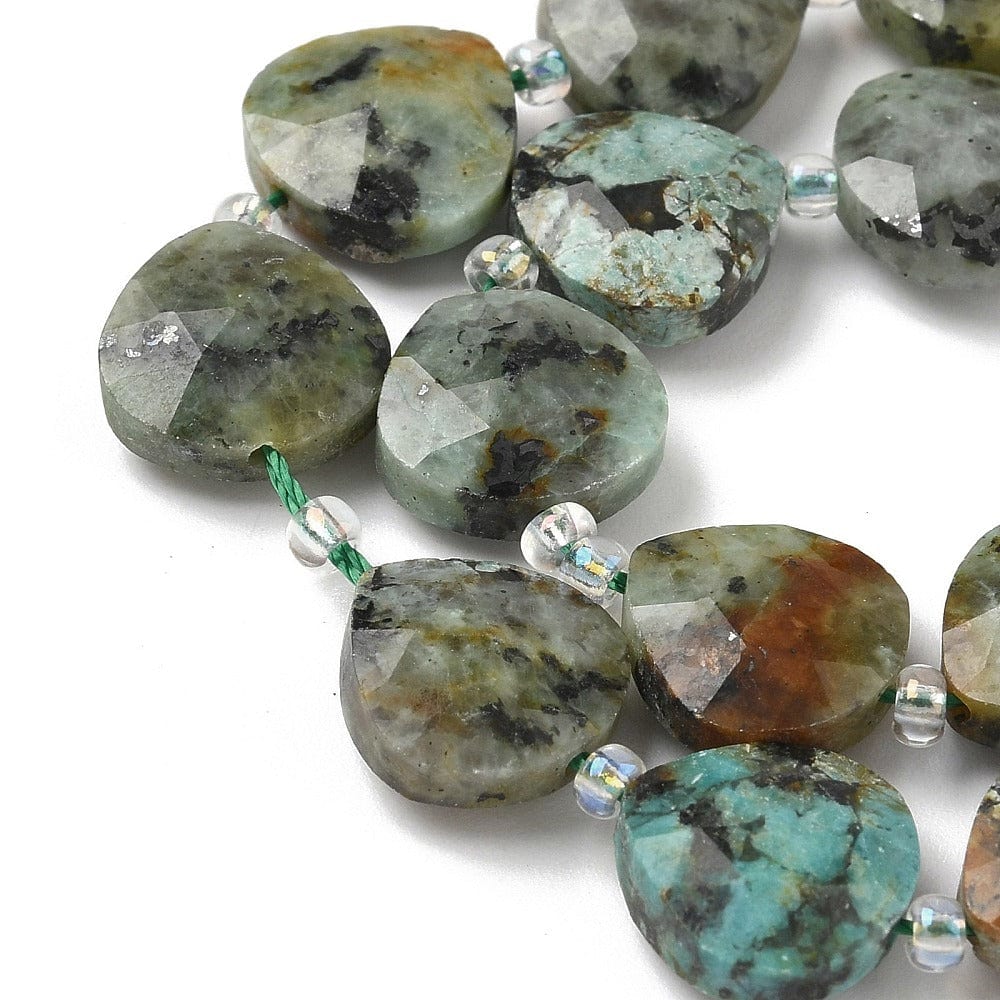 Afrikansk Turkis (Jaspis) Dråbeformede Perler – Facetteret (12mm) - Uniq Perler - 115768