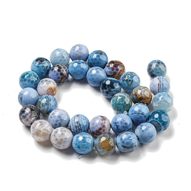 Agat – Blå, Facetteret Rund (12mm) - Uniq Perler - 113861