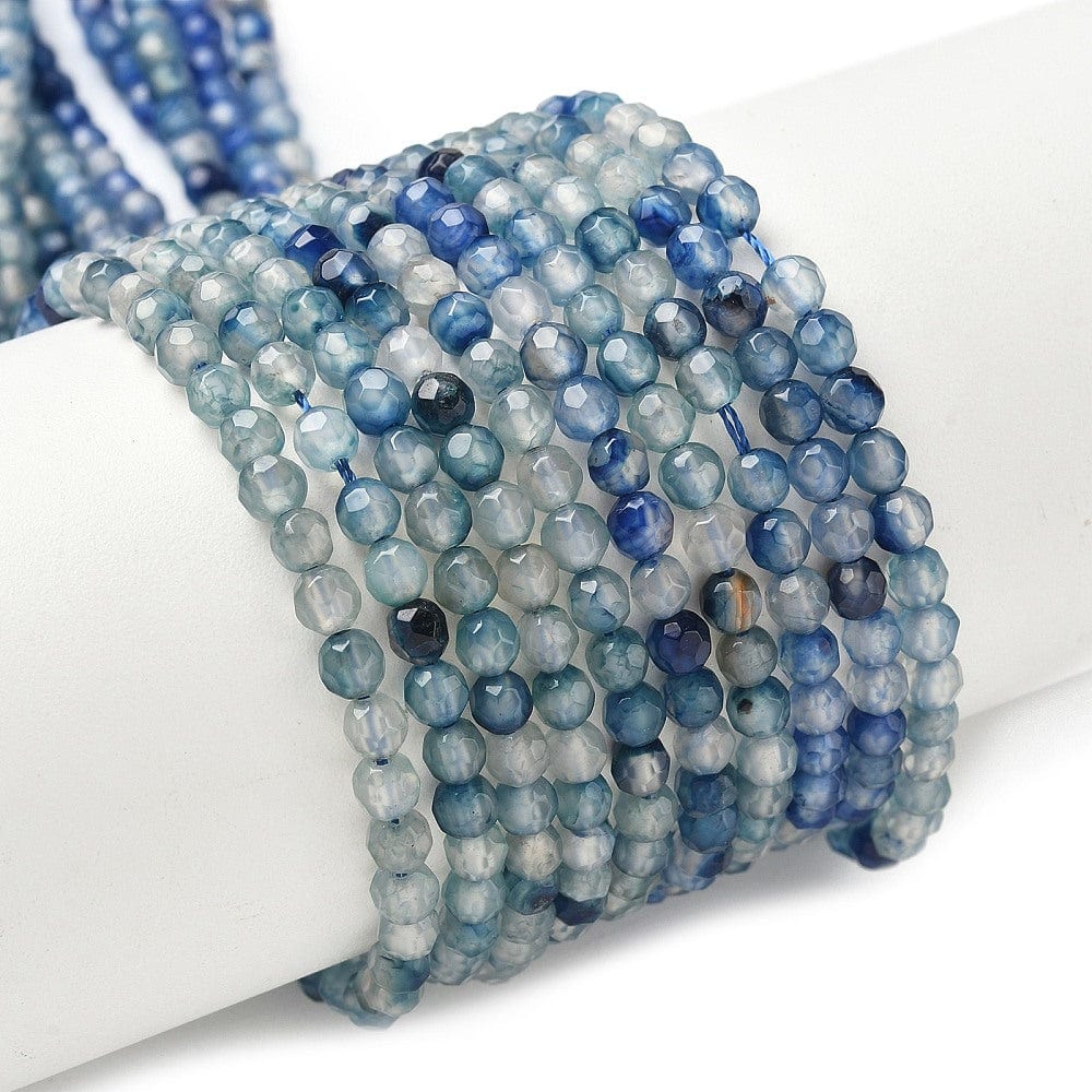 Agat – Blå, Facetteret, Rund (4mm) - Uniq Perler - 116110