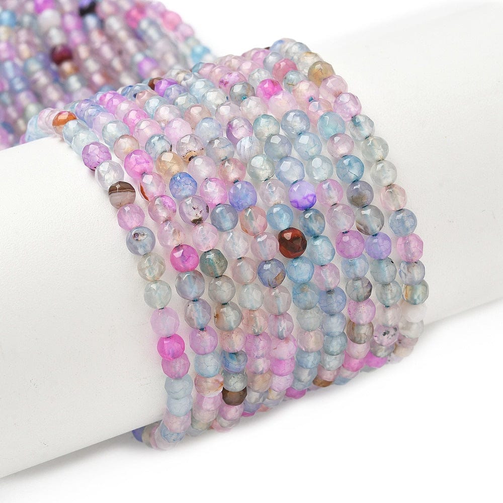 Agat – Farve Mix, Runde, Facetteret (4mm) - Uniq Perler - 116111