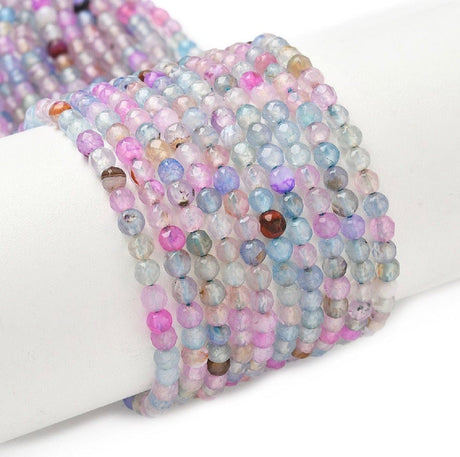 Agat – Farve Mix, Runde, Facetteret (4mm) - Uniq Perler - 116111