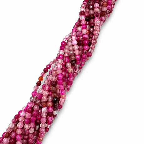 Agat Perler – Pink, Facetterede, Runde (4mm) - Uniq Perler - 121561