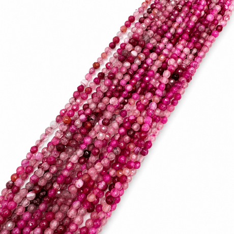 Agat Perler – Pink, Facetterede, Runde (4mm) - Uniq Perler - 121561