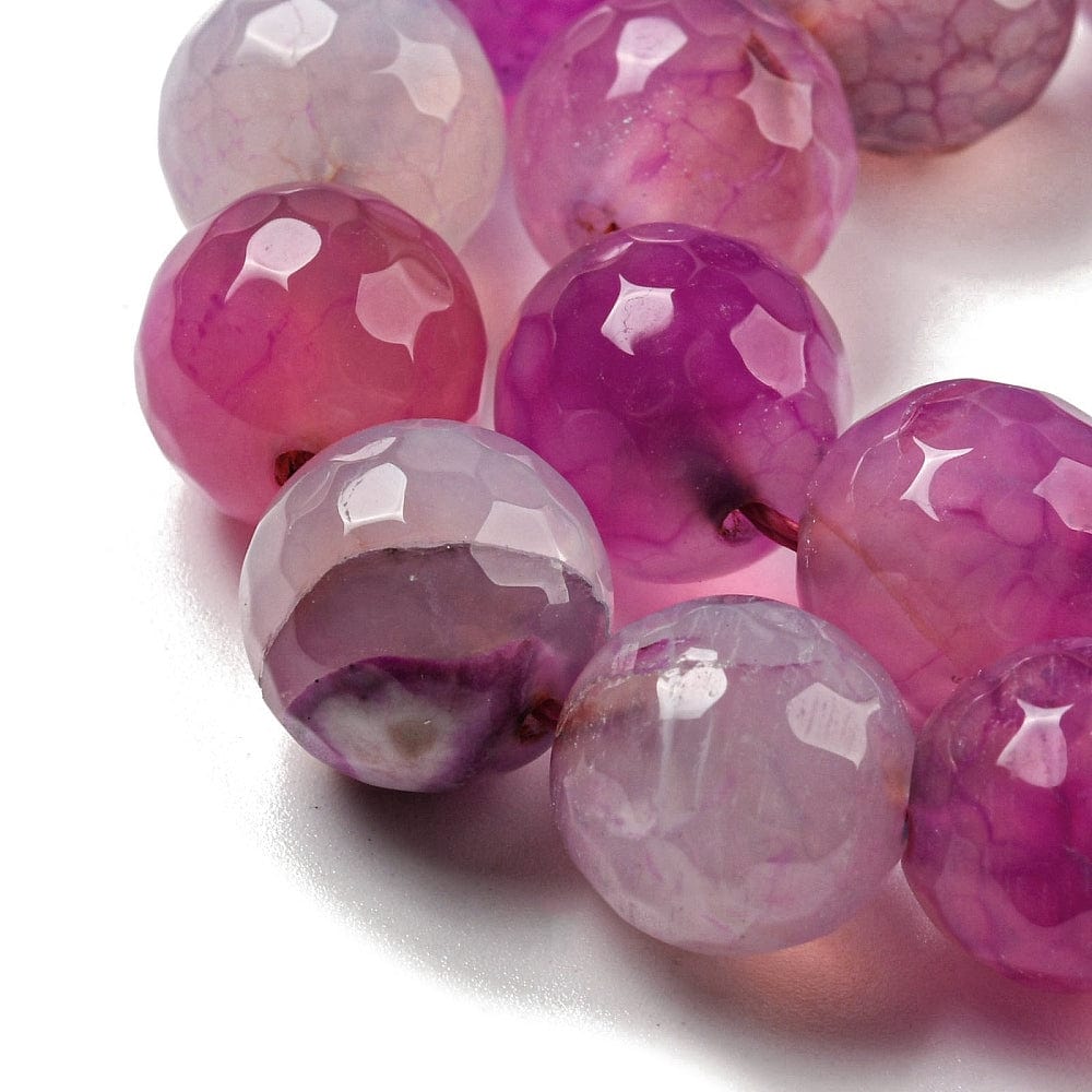 Agat – Rosa Mix, Facetteret Rund (12mm) - Uniq Perler - 113867