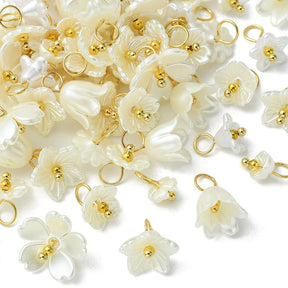 Acrylic Flowers, Assorted Sizes And Models, Gold-plated, 10 - 27mm,( 80 pcs) - Uniq Perler - 112828