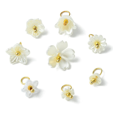 Akryl Blomster, Assorteret Størrelser Og Modeller, Forgyldt, 10 - 27mm,( 80 stk) - Uniq Perler - 112828