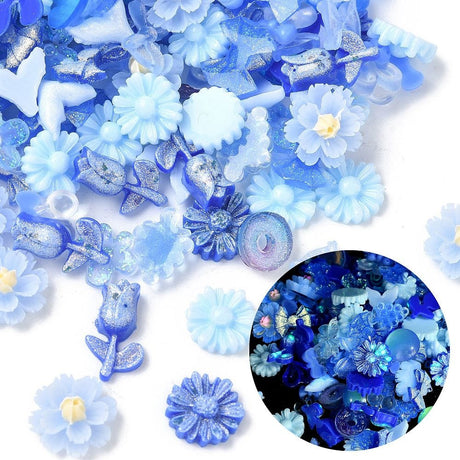 Akryl Cabochon Mix – Blå (6 - 18mm) 100 Stk - Uniq Perler - 114876