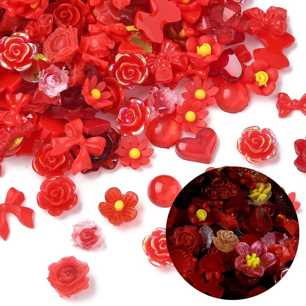 Akryl Cabochon Mix – Rød (6 - 18mm) 100 stk - Uniq Perler - 114874