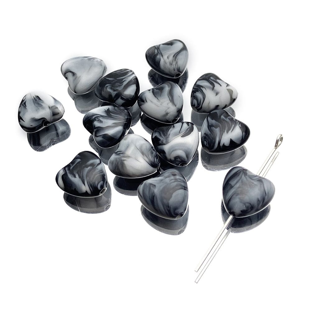 Akryl Hjerter - Sort/Grå (12mm) 10 stk. - Uniq Perler - 114247