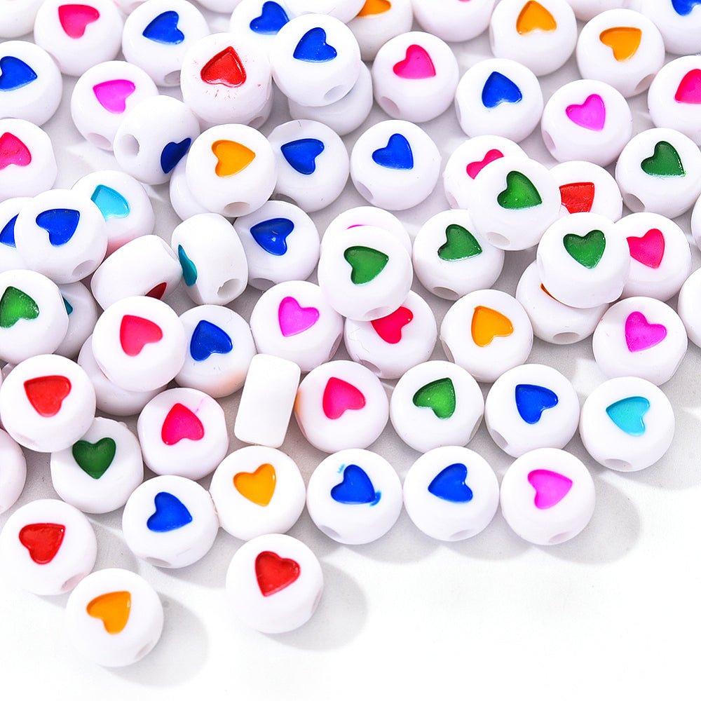 Acrylperlen mit bunten Herzen – Mix Farben (7x7,5mm) 100 Stk. - Uniq Perler - 117026