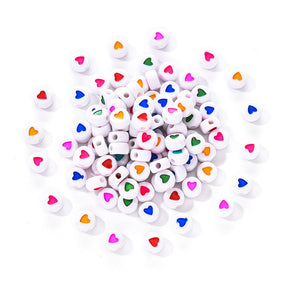 Acrylic Beads With Colored Hearts – Mixed Colors (7x7.5mm) 100 pcs. - Uniq Perler - 117026