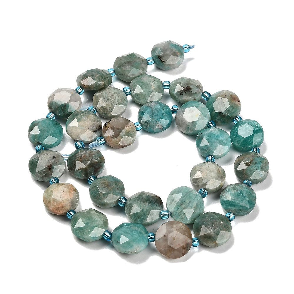 Amazonit, Facetteret, Møntformet - ( 12x6mm) - Uniq Perler - 275944