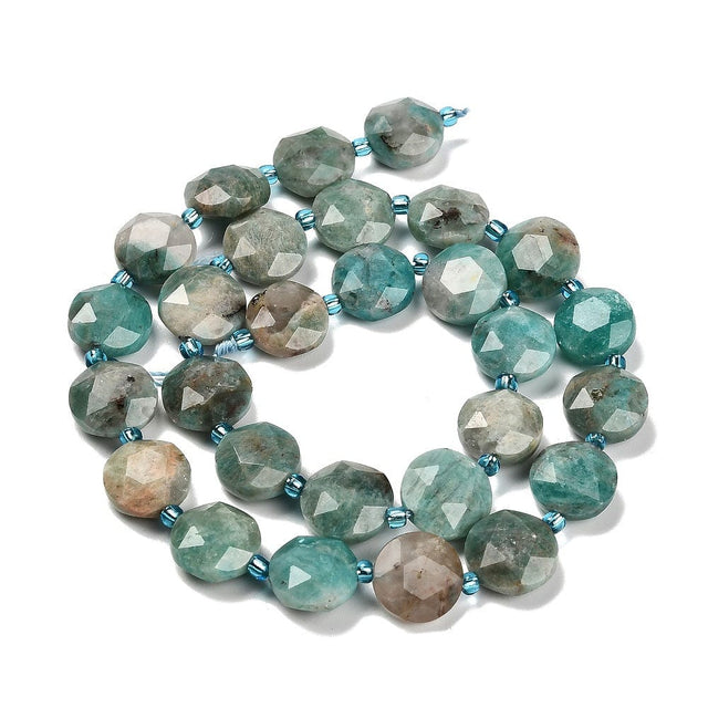 Amazonit, Facetteret, Møntformet - ( 12x6mm) - Uniq Perler - 275944