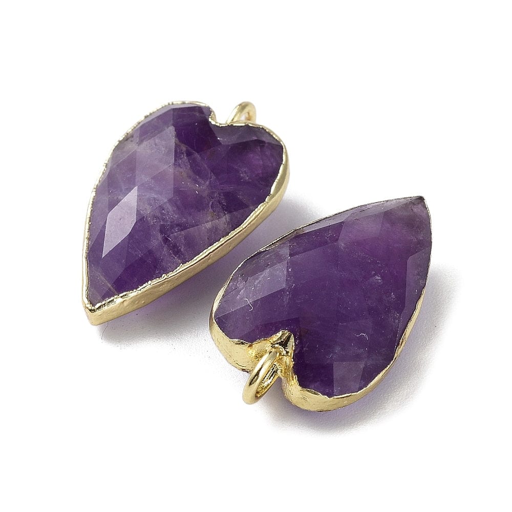 Ametyst Hjerte Vedhæng – Forgyldt Kant (13x22,5mm) - Uniq Perler - 115074
