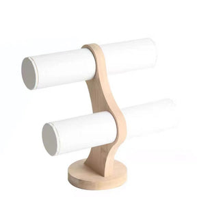Wristband display in PU Leather – 2 - T Bar with Wooden Base, White (230x230mm) - Uniq Perler - 