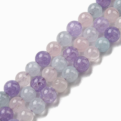 Ass. perler og sten Akvamarin, Rosakvarts & Ametyst Perle Strenge, 8 mm