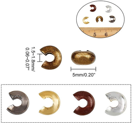 Assorteret Knudeskjulere – Messing (5mm), 500 Stk - Uniq Perler - 113712