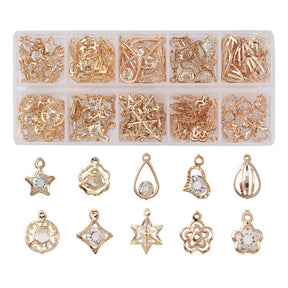 Assorted Pendant With Clear Rhinestones, Gold-plated, 100 pcs. - Uniq Perler - 113857