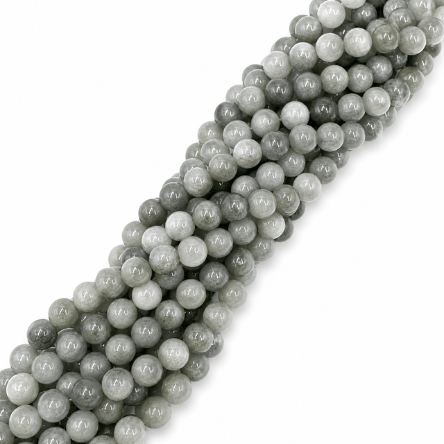 Auktion AF....Burmese Jade Perler – Grå/Grøn, Rund (8mm) - Uniq Perler - 1108464608
