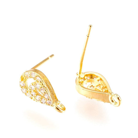 Auktion C......Ørestikkere – Dråbeformet m. Zirkonia, Forgyldt Messing (11,5mm) - Uniq Perler - 115685
