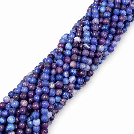 Auktion E......Agat Perler – Blå/Lilla, Facetteret (6mm) - Uniq Perler - 1111490237