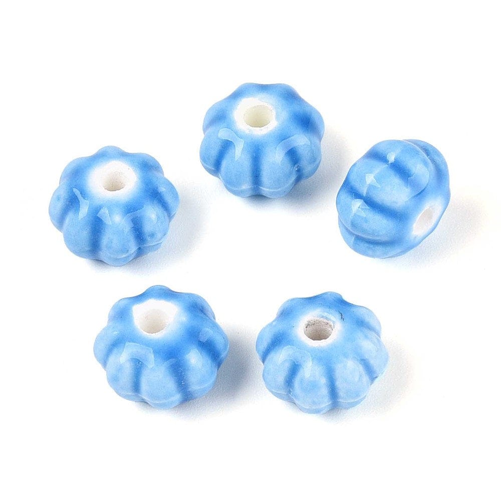 Auktion H.....Håndlavede Græskar Porcelænsperler – Blå (11mm, 8 stk) - Uniq Perler - 115978