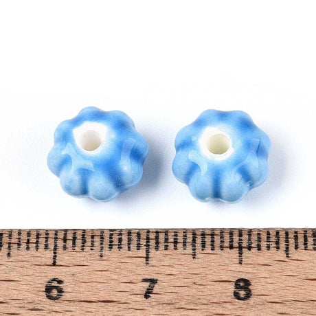 Auktion H.....Håndlavede Græskar Porcelænsperler – Blå (11mm, 8 stk) - Uniq Perler - 115978